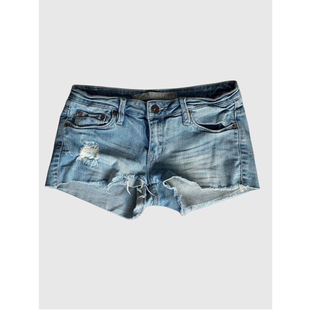 Refuge Distressed Denim Cutoff Shorts Light Wash Festival Y2K Low Rise Size 5